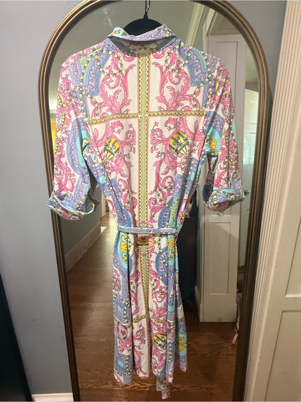 J. McLaughlin Paisley Block-Print Shirt Midi Dress in Pink, Blue and Yellow - Picture 3 of 4